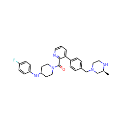 C[C@H]1CN(Cc2ccc(-c3cccnc3C(=O)N3CCC(Nc4ccc(F)cc4)CC3)cc2)CCN1 ZINC000034884618