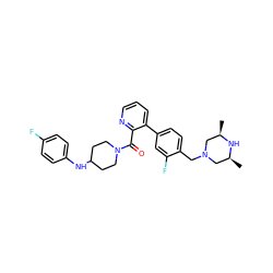 C[C@H]1CN(Cc2ccc(-c3cccnc3C(=O)N3CCC(Nc4ccc(F)cc4)CC3)cc2F)C[C@@H](C)N1 ZINC000034884721