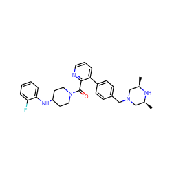 C[C@H]1CN(Cc2ccc(-c3cccnc3C(=O)N3CCC(Nc4ccccc4F)CC3)cc2)C[C@@H](C)N1 ZINC000034885079