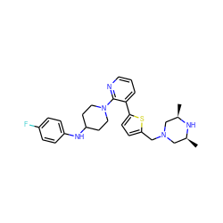 C[C@H]1CN(Cc2ccc(-c3cccnc3N3CCC(Nc4ccc(F)cc4)CC3)s2)C[C@@H](C)N1 ZINC000043153734