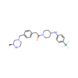 C[C@H]1CN(Cc2ccc(CC(=O)N3CCC(Nc4ccc(C(F)(F)F)cc4)CC3)cc2)CCN1 ZINC000034850416