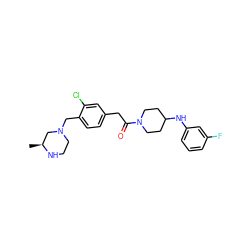 C[C@H]1CN(Cc2ccc(CC(=O)N3CCC(Nc4cccc(F)c4)CC3)cc2Cl)CCN1 ZINC000095598493