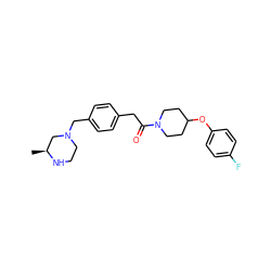 C[C@H]1CN(Cc2ccc(CC(=O)N3CCC(Oc4ccc(F)cc4)CC3)cc2)CCN1 ZINC000034850413