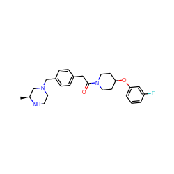 C[C@H]1CN(Cc2ccc(CC(=O)N3CCC(Oc4cccc(F)c4)CC3)cc2)CCN1 ZINC000034850414