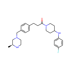 C[C@H]1CN(Cc2ccc(CCC(=O)N3CCC(Nc4ccc(F)cc4)CC3)cc2)CCN1 ZINC000034849860