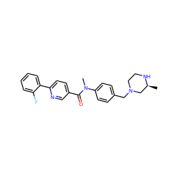 C[C@H]1CN(Cc2ccc(N(C)C(=O)c3ccc(-c4ccccc4F)nc3)cc2)CCN1 ZINC000095598479