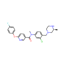 C[C@H]1CN(Cc2ccc(N(C)C(=O)c3ccc(Oc4ccc(F)cc4)nc3)cc2Cl)CCN1 ZINC000095598469