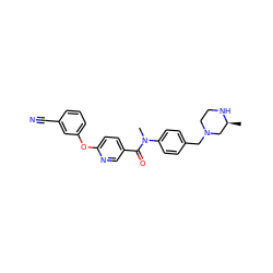 C[C@H]1CN(Cc2ccc(N(C)C(=O)c3ccc(Oc4cccc(C#N)c4)nc3)cc2)CCN1 ZINC000095598466