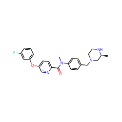 C[C@H]1CN(Cc2ccc(N(C)C(=O)c3ccc(Oc4cccc(F)c4)cn3)cc2)CCN1 ZINC000095598474