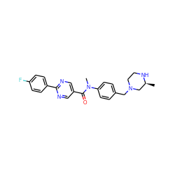 C[C@H]1CN(Cc2ccc(N(C)C(=O)c3cnc(-c4ccc(F)cc4)nc3)cc2)CCN1 ZINC000095598461