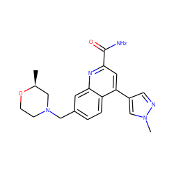 C[C@H]1CN(Cc2ccc3c(-c4cnn(C)c4)cc(C(N)=O)nc3c2)CCO1 ZINC000221615396