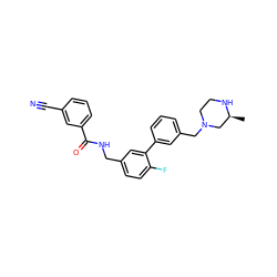 C[C@H]1CN(Cc2cccc(-c3cc(CNC(=O)c4cccc(C#N)c4)ccc3F)c2)CCN1 ZINC000040953183