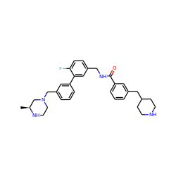 C[C@H]1CN(Cc2cccc(-c3cc(CNC(=O)c4cccc(CC5CCNCC5)c4)ccc3F)c2)CCN1 ZINC000040953010