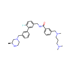 C[C@H]1CN(Cc2cccc(-c3cc(CNC(=O)c4cccc(CN(C)CCCN(C)C)c4)ccc3F)c2)CCN1 ZINC000049881603