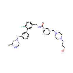 C[C@H]1CN(Cc2cccc(-c3cc(CNC(=O)c4cccc(CN5CCN(CCCO)CC5)c4)ccc3F)c2)CCN1 ZINC000042834401