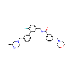 C[C@H]1CN(Cc2cccc(-c3cc(CNC(=O)c4cccc(CN5CCOCC5)c4)ccc3F)c2)CCN1 ZINC000035874340