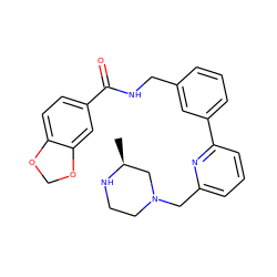 C[C@H]1CN(Cc2cccc(-c3cccc(CNC(=O)c4ccc5c(c4)OCO5)c3)n2)CCN1 ZINC000045506291