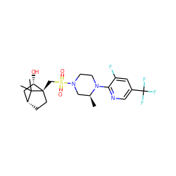 C[C@H]1CN(S(=O)(=O)C[C@]23CC[C@H](C[C@@H]2O)C3(C)C)CCN1c1ncc(C(F)(F)F)cc1F ZINC000040872736