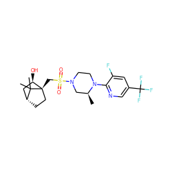 C[C@H]1CN(S(=O)(=O)C[C@]23CC[C@H](C[C@H]2O)C3(C)C)CCN1c1ncc(C(F)(F)F)cc1F ZINC000040393451