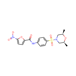 C[C@H]1CN(S(=O)(=O)c2ccc(NC(=O)c3ccc([N+](=O)[O-])o3)cc2)C[C@@H](C)O1 ZINC000198852166