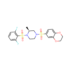 C[C@H]1CN(S(=O)(=O)c2ccc3c(c2)OCCO3)CCN1S(=O)(=O)c1c(F)cccc1F ZINC000036380023