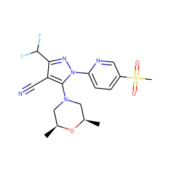 C[C@H]1CN(c2c(C#N)c(C(F)F)nn2-c2ccc(S(C)(=O)=O)cn2)C[C@@H](C)O1 ZINC000028563369