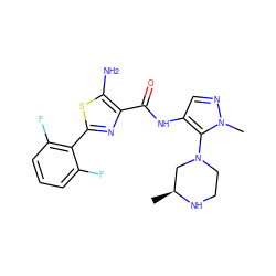 C[C@H]1CN(c2c(NC(=O)c3nc(-c4c(F)cccc4F)sc3N)cnn2C)CCN1 ZINC000169699285