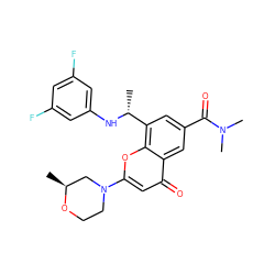 C[C@H]1CN(c2cc(=O)c3cc(C(=O)N(C)C)cc([C@@H](C)Nc4cc(F)cc(F)c4)c3o2)CCO1 ZINC000116735041