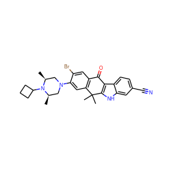 C[C@H]1CN(c2cc3c(cc2Br)C(=O)c2c([nH]c4cc(C#N)ccc24)C3(C)C)C[C@@H](C)N1C1CCC1 ZINC000114803362