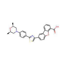 C[C@H]1CN(c2ccc(-c3nc(-c4ccc5oc6c(C(=O)O)cccc6c5c4)cs3)cc2)C[C@@H](C)O1 ZINC000064553619