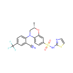 C[C@H]1CN(c2ccc(C(F)(F)F)cc2C#N)c2ccc(S(=O)(=O)Nc3nccs3)cc2O1 ZINC000220194512