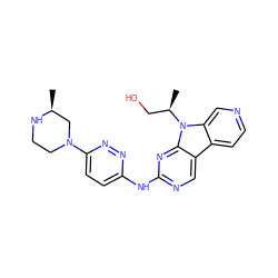 C[C@H]1CN(c2ccc(Nc3ncc4c5ccncc5n([C@H](C)CO)c4n3)nn2)CCN1 ZINC000169706835