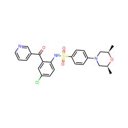 C[C@H]1CN(c2ccc(S(=O)(=O)Nc3ccc(Cl)cc3C(=O)c3cccnc3)cc2)C[C@@H](C)O1 ZINC000113626265