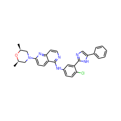 C[C@H]1CN(c2ccc3c(Nc4ccc(Cl)c(-c5ncc(-c6ccccc6)[nH]5)c4)nccc3n2)C[C@@H](C)O1 ZINC000095572034