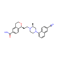 C[C@H]1CN(c2cccc3cc(C#N)ccc23)CCN1CC[C@@H]1OCCc2cc(C(N)=O)ccc21 ZINC000028821525