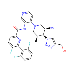 C[C@H]1CN(c2ccncc2NC(=O)c2ccc(F)c(-c3c(F)cccc3F)n2)C[C@@H](N)[C@H]1n1cc(CO)nn1 ZINC000207242223