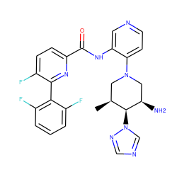 C[C@H]1CN(c2ccncc2NC(=O)c2ccc(F)c(-c3c(F)cccc3F)n2)C[C@@H](N)[C@H]1n1cncn1 ZINC000207270825