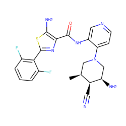 C[C@H]1CN(c2ccncc2NC(=O)c2nc(-c3c(F)cccc3F)sc2N)C[C@@H](N)[C@H]1C#N ZINC000149193083