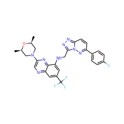 C[C@H]1CN(c2cnc3cc(C(F)(F)F)cc(NCc4nnc5ccc(-c6ccc(F)cc6)nn45)c3n2)C[C@@H](C)O1 ZINC000095560426