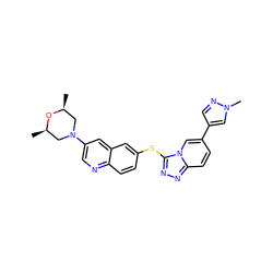 C[C@H]1CN(c2cnc3ccc(Sc4nnc5ccc(-c6cnn(C)c6)cn45)cc3c2)C[C@@H](C)O1 ZINC000204965147