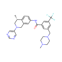 C[C@H]1CN(c2cncnc2)Cc2cc(NC(=O)c3cc(CN4CCN(C)CC4)cc(C(F)(F)F)c3)ccc21 ZINC000584905207