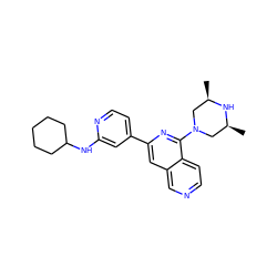 C[C@H]1CN(c2nc(-c3ccnc(NC4CCCCC4)c3)cc3cnccc23)C[C@@H](C)N1 ZINC000058592893