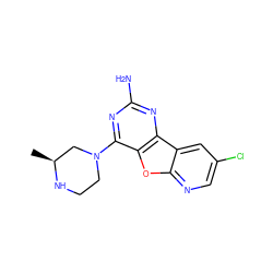 C[C@H]1CN(c2nc(N)nc3c2oc2ncc(Cl)cc23)CCN1 ZINC000073161360