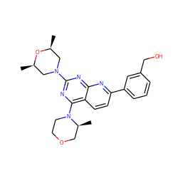 C[C@H]1CN(c2nc(N3CCOC[C@@H]3C)c3ccc(-c4cccc(CO)c4)nc3n2)C[C@@H](C)O1 ZINC000143413743