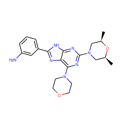 C[C@H]1CN(c2nc(N3CCOCC3)c3nc(-c4cccc(N)c4)[nH]c3n2)C[C@@H](C)O1 ZINC000144030747