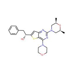 C[C@H]1CN(c2nc(N3CCOCC3)c3sc([C@H](O)Cc4ccccc4)cc3n2)C[C@@H](C)O1 ZINC001772576862