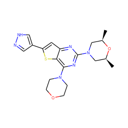 C[C@H]1CN(c2nc(N3CCOCC3)c3sc(-c4cn[nH]c4)cc3n2)C[C@@H](C)O1 ZINC001772617484