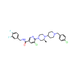 C[C@H]1CN(c2ncc(C(=O)NCc3ccc(F)c(F)c3)cc2Cl)CCN1C1CCN(Cc2ccc(Cl)cc2)CC1 ZINC000066099301