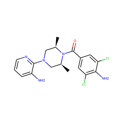 C[C@H]1CN(c2ncccc2N)C[C@@H](C)N1C(=O)c1cc(Cl)c(N)c(Cl)c1 ZINC000096316656