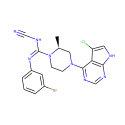 C[C@H]1CN(c2ncnc3[nH]cc(Cl)c23)CCN1/C(=N\c1cccc(Br)c1)NC#N ZINC000045289752